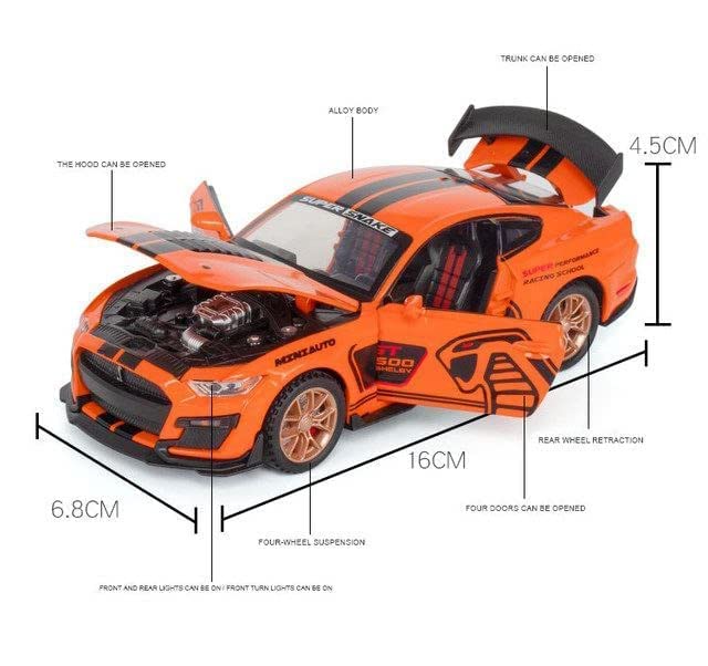 Image of LONGMIRE Metal Pull Back Diecast Car Pull Back Model with Sound Light Boys Gifts Toys for Kids Pack of 1, Multicolor (Shelby GT500)