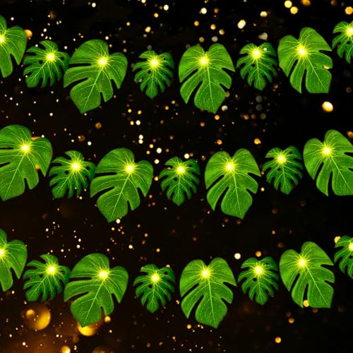 Mstnoixgc LED-Lichterkette, tropisch, 3 m, 20 LEDs, Lichterkette mit Palmblättern, Hawaiianisch, geeignet für eine Grillparty am Strand im Sommer