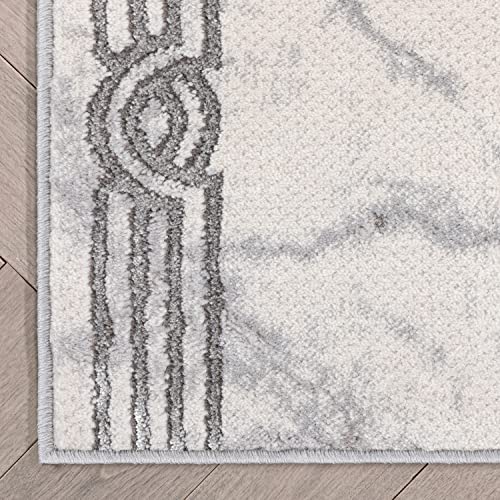 Well Woven Custom Size Hallway Stair Runner - Choose Your Length - Fairmont Collection Lezlee Grey Black Abstract Marble Border 31 Inches Wide x 24 Feet Long Runner (31" x 24' Runner) by Well Woven - Image 6