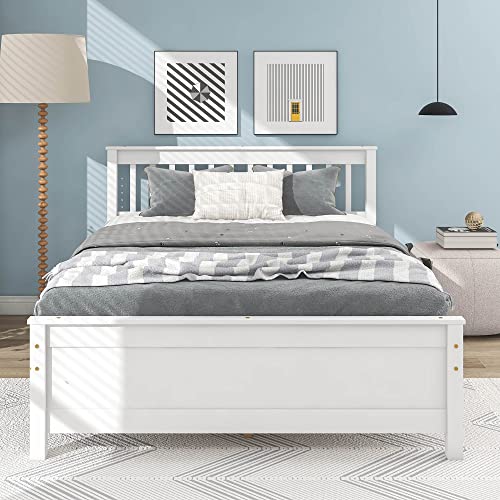 Cjlmn 2-Pieces Bedroom Sets With Full Size Platform Bed Frame And Nightstand, Wooden Furniture Sets With Headboard, Footboard And Storage Drawer, For Kids & Teens (White) #TOP3