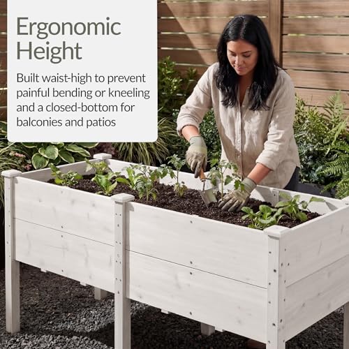Image of Best Choice Products 72 inch x 24 inch x 30 inch Raised Garden Bed with Extra Deep 16 inch Depth, Elevated Wood Planter Box Stand for Backyard, Patio, Balcony, Natural Fir Wood - White