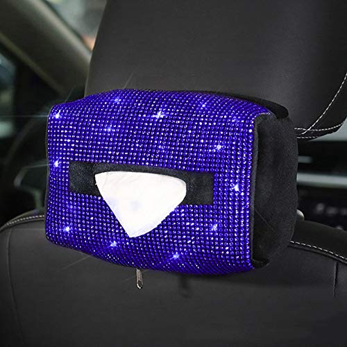 ihreesy Blue Rhinestone Car Tissue Box,Bling Bling Shiny Colorful Car Protective Diamond Cover Universal Vehicle Decoration Accessories Set for Women Girls