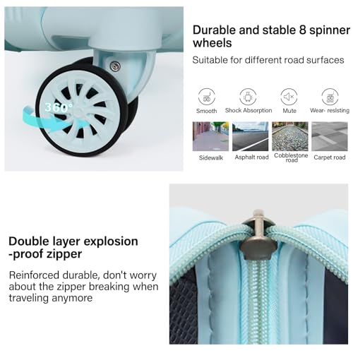 Image of Luggage Sets 3 Piece (20 /24 /28 inch)-Carry On Suitcase-Suitcase With Wheels-PC+ABS - Hardside Spinner Travel Luggage, Black, 10 Pcs Set, Hardside Luggage Sets With Spinner Wheels (Blue)