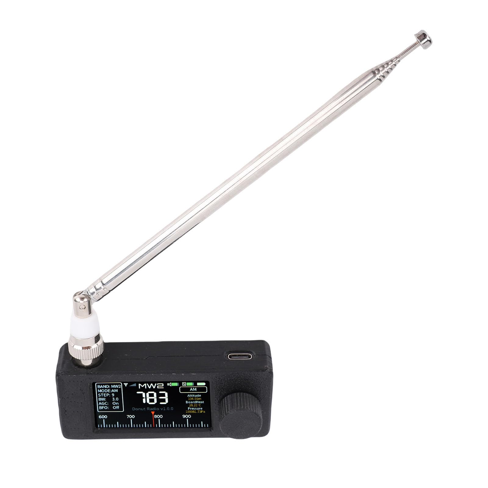 Przenośne AM FM LSB USB Tranzystorowe, 1,9 Cali Kolorowy Ekran 800 MAh Bateria, Lekka Konstrukcja na Przygody na świeżym Powietrzu z BFO Drobne i Antenowe (BLACK)