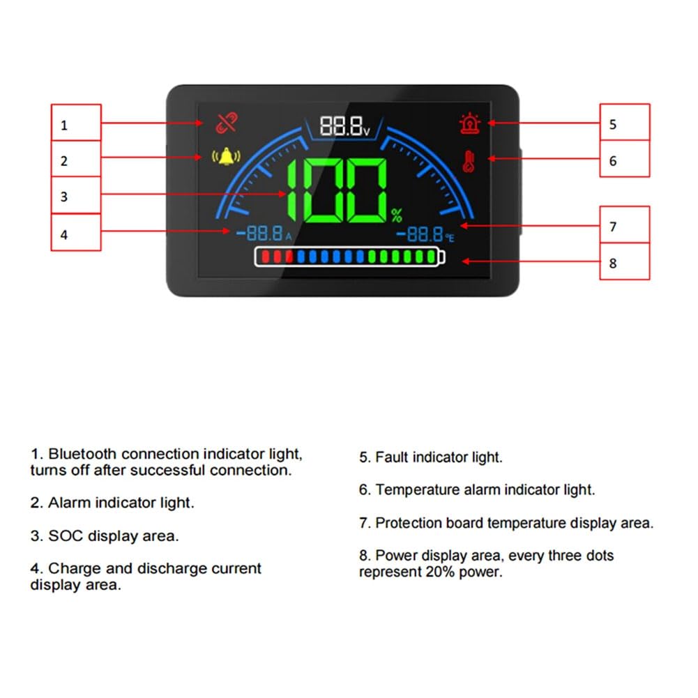 JBD Smart Battery Management System Drahtloses LCD-Display für Elektrofahrzeuge Monitor Kommunikation mit Displayer BT-Display