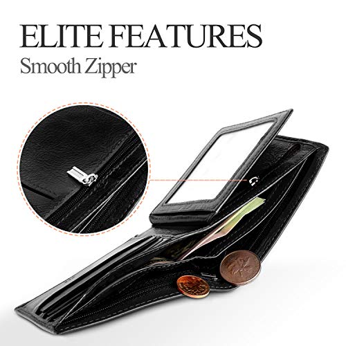 LYOOMALL Wallet for Men, Large Capacity Genuine Leather RFID Blocking Bifold Wallet/Credit Card Holder for Men, with Coin Pocket, Zipper Cash Pocket, ID Window and 10 Card Slots3