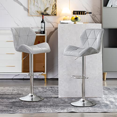 Bonzy Home Velvet Bar Stools Set Of 2, Swivel Bar Stools With Back Counter Height Adjustable Barstools For Bar Bistro Dining Room Kitchen, Light Grey #TOP1
