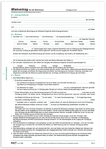 RNKVERLAG 545 - Vertrag für die Vermietung eines Hauses, 8 Seiten, gefalzt auf DIN A4, mit Wohnungsgeberbescheinigung, 50 Stück