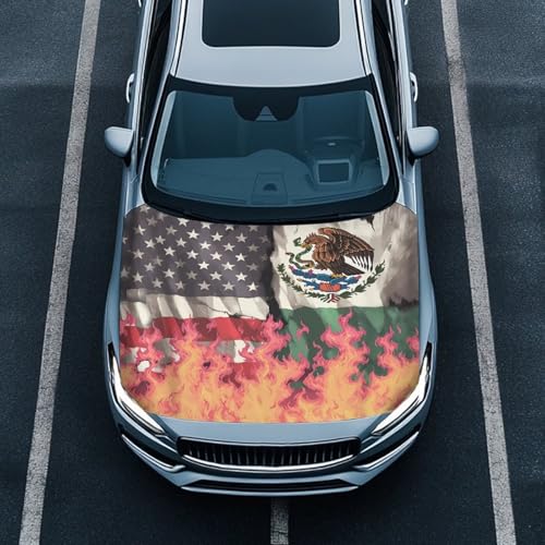 Image of Car Hood Cover All Weather Protection Automotive Exterior Accessories Universal Fit Hood Covers for Cars, Trucks, SUV, or Van Full Coverage with Elastic Band, USA and Mexico