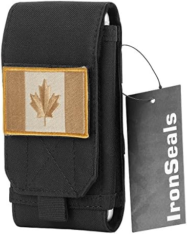 IronSeals Tactical Molle Cover Case, Large Heavy Duty Loop Belt Pouch Cellphone Holster with Flag Patch for iPhone 11ProMax/XsMax/XR/X/8P/7P/6P, Samsung S20/S10/S10e/S9+/S9/S8+, Note10/9/8 and Others