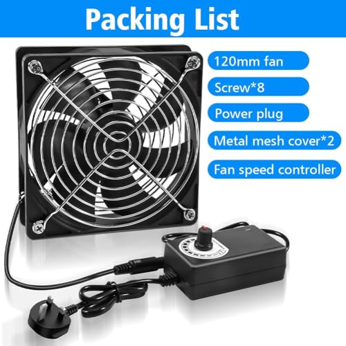Joycabin 120mm Computer Fan, Computer Cooling Fan with AC Plug 220V PC Fan DC 4V 5V 12V Adjustable Speed Brushless Cooling Fans for PC, Computer, Server Cabinet, TV Box, AV Cabinet, Router