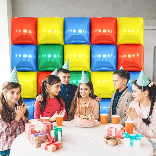 Image of Red Yellow Blue and Green Double Sided Square Foil Balloons Wall,19 Inches Pink Metallic Foil Balloons Tunnel Arch Kit for Girls Bachelorette,Wedding,Anniversary,Birthday Party Background Decoration