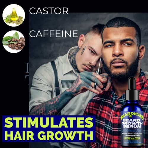 Beardicine Beard Growth Serum All Natural Boost Caffeine With Castor Oil – Thickening And Conditioning Beard Oil - All Natural Beard Oil Promotes Facial Hair Growth For Men #TOP1