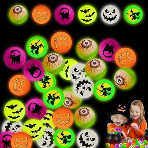 MFCGHXR 36 Stück Halloween Luminous Bouncy Balls,Gruselige Augen,für Halloween Party SuppliesSpringball für Kinder – 36er Set, Halloween-Themen, 30mm, leuchtend