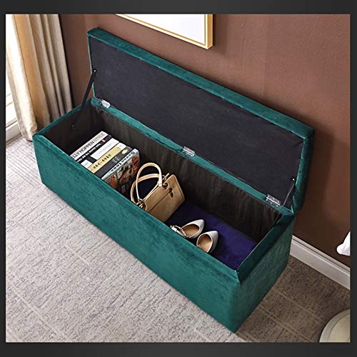Grand banc repose-pieds de luxe en velours doux vert foncé avec coffre