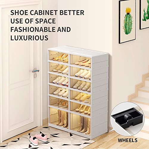 Cimlord 6-Tier Foldable Shoe Rack Organizer For Closet 12-24Pairs Plastic Collapsible Shoes Storage Box Clear Shoe Boxes Stackable With Door Easy Assembly Shoe Cabinet Bins With Lids Large #TOP5