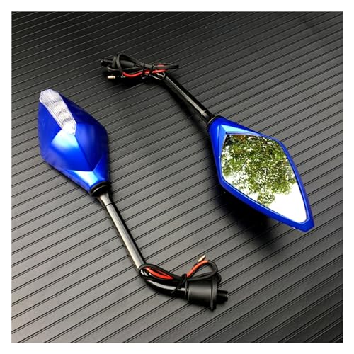 Espejo retrovisor de manillar 10mm con señales de giro LED para moto scooter e-bike azul