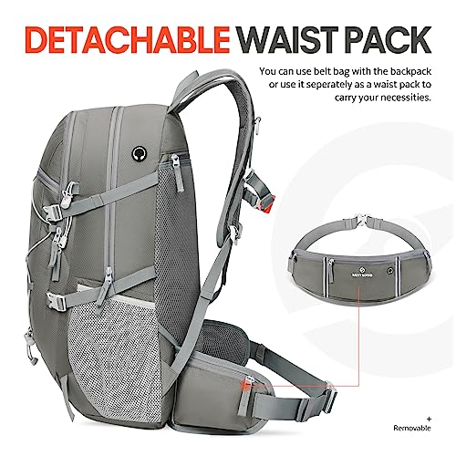 Savvy Nomad 40L Hiking Travel Packable Lightweight Camping Backpack Daypack With Removable Belt Bag For Women Men-Gray #TOP5
