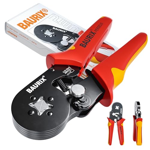 BAURIX® Crimpadora Terminales Eléctricos para punteras electricas - [0,25-10 mm²] - Crimpadora Terminales autoajustables - Alicates Terminales Electricos