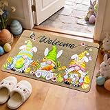 ZoneYan Ostern Fußmatte, 40 x 60 cm Hasen Wichtel Willkommensmatte Ostern, Frühling Küche Bodenmatte Teppich rutschfest, Osterdeko Fußmatte, Schmutzfangmatte Waschbar für Innen Außen Dekor