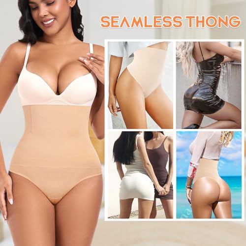 Image of Werena Tummy Control Thong Shapewear for Women High Waist Shaping Underwear Seamless Thongs Panties