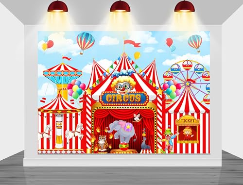 Mocsicka Circus Backdrop Circus Fireworks Carnival Theme Party Decorations Day Carnival Tent for Kids Boy Girl Birthday Baby Showe Photography Background (Day, 10x7ft(120''x82''))