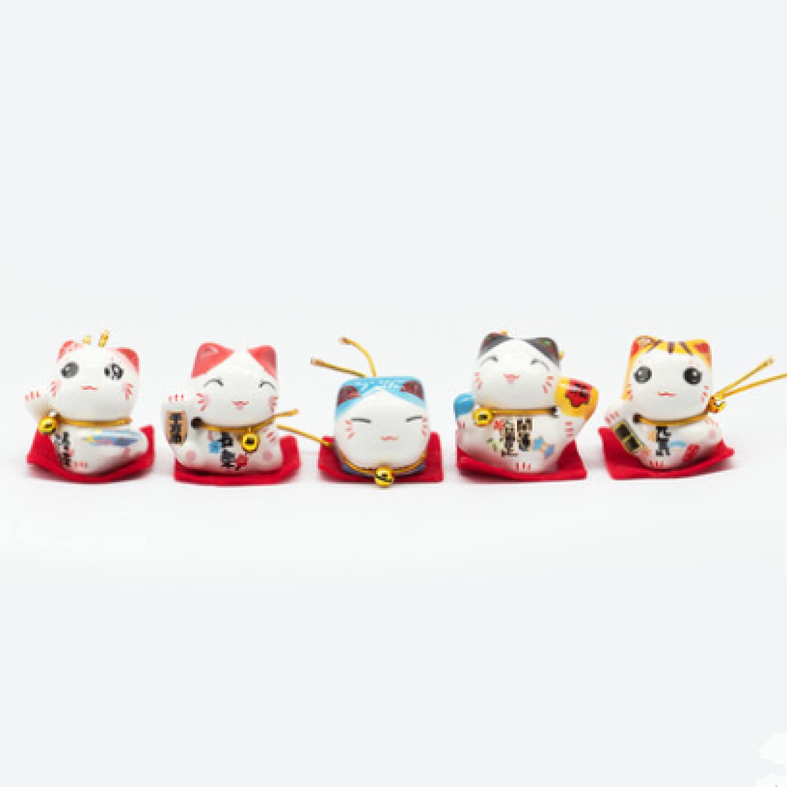 Chat porte-bonheur céramique, lot de 5 figurines mignonnes pour cadeau