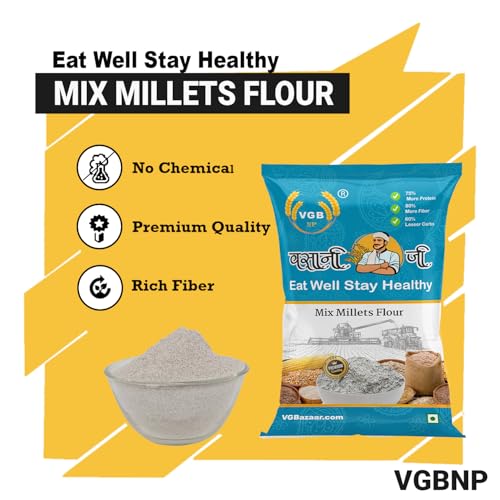 Image of Vasani G Mixed Millet Flour - Natural Multi Millet Atta (Bajra, Jowar, Ragi, Kodo, Sawa) | 5 in 1 Mix Millet | High Fiber & Nutrition-Rich Flour | 1kg