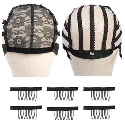 Black Wig Making Caps Weave Wig Caps for Wig Making Black Lace Wig Cap Adjustable Wig Making Cap Open Sewing Wig Caps for Women for Making Wigs 2 Pcs (L, Open Wig Cap)