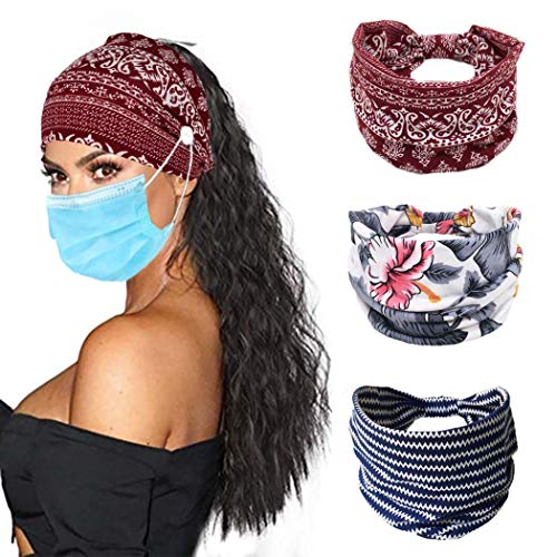 3PCS Women's Buttons Headbands-Ear Savers Boho Sports Yoga Headwraps Headwear Hair Bands Hair Accessories (Type D)