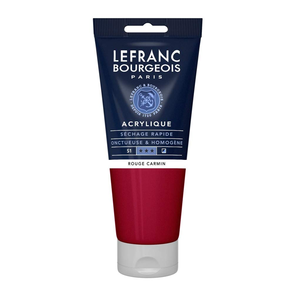 Lefranc Bourgeois 300357 Fine Acrylic Paint - Carmine Red, 200 ml Tube, Creamy Acrylic Paint, Water-Based, Quick Drying, Lightfast, Waterproof
