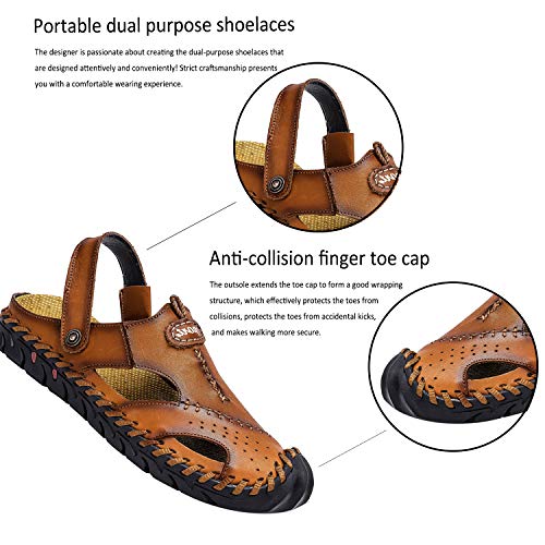 Sandals for Men Closed Toe Leather Sandals Athletic Strap Adjustable Loafers Outdoor Beach Shoes Black 383