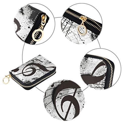 susiyo Black Background With Music Notes Credit Card Wallet, RFID Blocking Compact Women Leather Card Holder Zipper Purse3