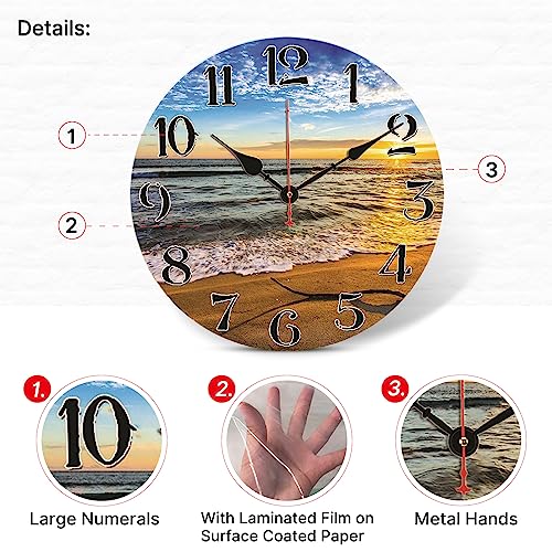 Image of TAHEAT 12 Inch Beach Sea Wall Clock, Modern Nautical Bathroom Decor, Decorative Battery Operated Silent Non Ticking Wall Clocks for Living Room Kitchen Bedroom Office