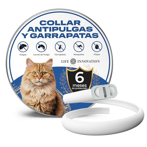 Collar Antiparasitario para Gatos, 6 Meses de Protección contra Pulgas, Garrapatas y Mosquitos – 100 % Natural, Impermeable, Ajustable, para Todos los Tamaños.