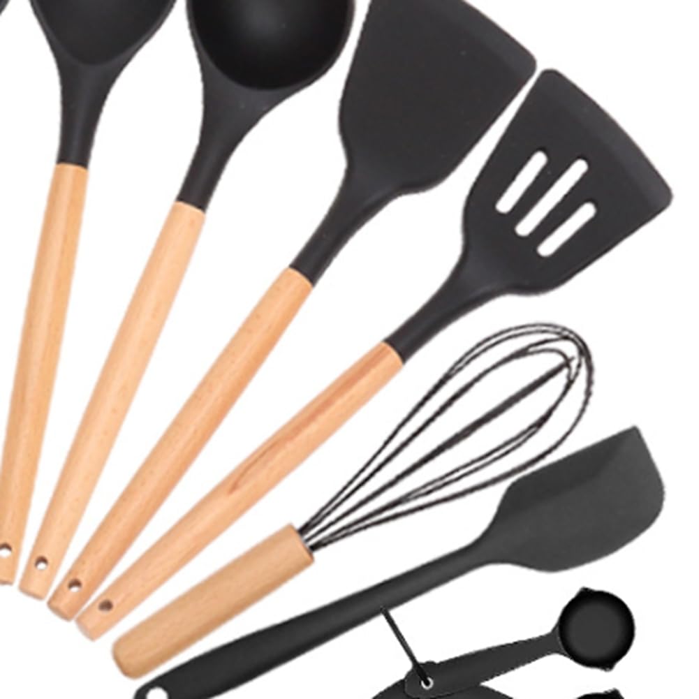 Chef Küchenhelfer-Set Aus Silikon, 34-Teilig, Hitzebeständig, Küchenhelfer und Werkzeuge mit Reibe, Schwarz