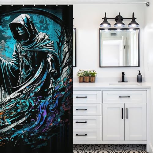 Rideau de douche crâne en polyester lavable de 122x183 cm - 5