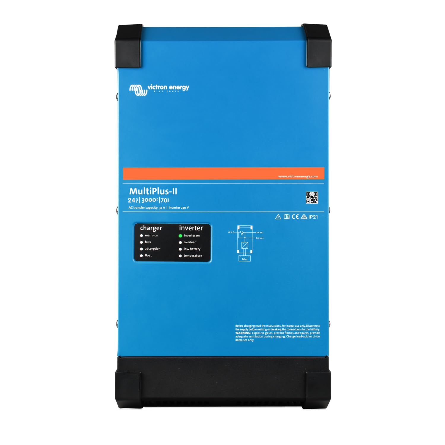 Victron Energy MultiPlus-II Reiner Sinus Wechselrichter 70 Amp Batterie Ladegerät, Spannungswandler, Transferschalter Inverter Charger, 3000VA 24-Volt 230V