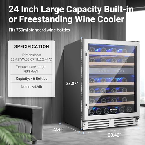 Image of BODEGA 24-Inch Wine Fridge, 46 Bottle Wine Cooler,Built-In or Freestanding