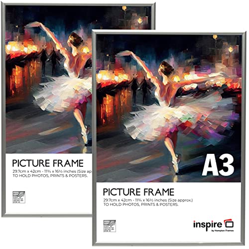 Inspire By Hampton ALUMINIUM A3 (30x42cm) Silver Poster Certificate Frame Acrylic (Non-Glass) IBHPAAFA3BX-PK2
