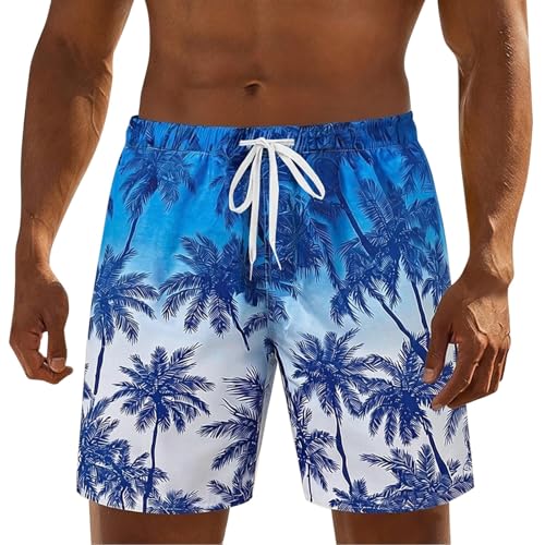 Pantalones cortos de playa para hombre, pantalones cortos de natación de verano para hombre, estampado de palmeras, azul, 3XL