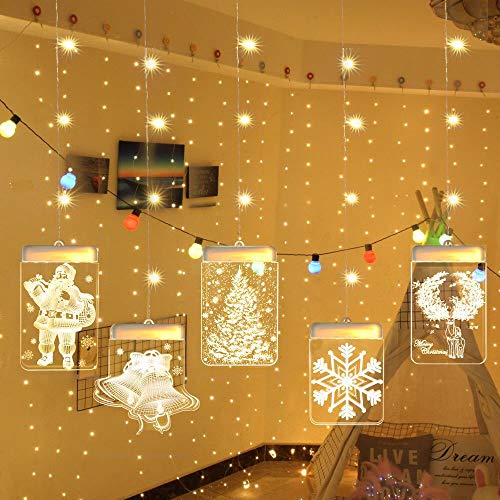 Preisvergleich Produktbild JUNMAONO Weihnachtsbeleuchtung Laternenlichter Lichterkette Wasserdicht Lichterkettenvorhang Lichterkette Deko Lights Leuchte für Innen Außen Weihnachten Halloween Hochzeit Party (5PCS)