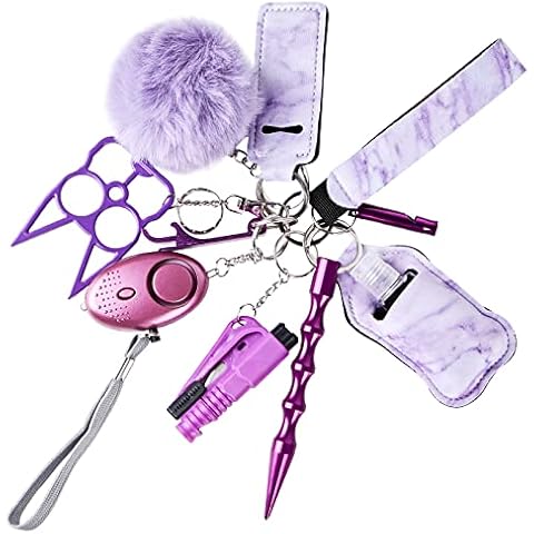 Safety Keychain Set for Women, 11 Pcs Safety Keychain Set with Personal Alarms, Self Defence Key Chain, Safety Keychain Accessories, Safe Sound Personal Alarm, Safety Keychain for Women (Purple) Cover