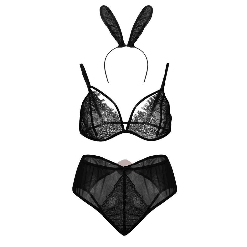 Set di Biancheria Intima da Donna Set di Biancheria Intima Sexy da Donna in Pizzo Babydoll Costumi erotici Reggiseno Perizoma con Set di Biancheria Intima a Fascia Lingerie (Nero S)