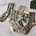 Women Combed Cotton Crew Socks 5 Pairs - Floral Embroidery Cotton Socks, Comfortable Fashion for Women