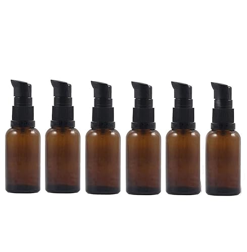 6 botellas de loción de vidrio ámbar de 1.0 fl oz1 oz vacías recargables para maquillaje cosmético, tamaño de viaje, dispensador de frascos para