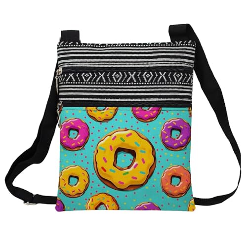 Colorful Donut Messenger Bag Small Ethnic Pattern Printed Adjustable Strap Crossbody Zipper Bag Colorful Donut Phone Bag Wallet Cute Shoulder Handbag for Women Friends