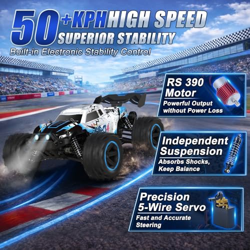 Vvoqeote 1/14 Fast RC Cars for Adults and Boys, 50 KPH 4WD Offroad RC Truck | All Terrain High Speed Hobby Remote Control Car, 60 Mins Runtime,2 Rechargeable Batteries - image 2