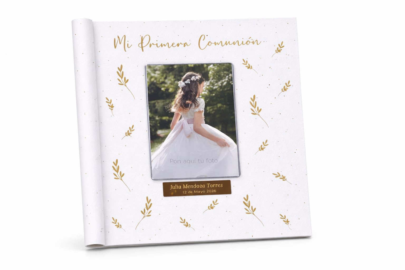Libro de comunión para firmas y fotos, personalizado con placa grabada con nombre y fecha - Libro para dedicatarias - Album para comunión. (Rosa 24) — view 10