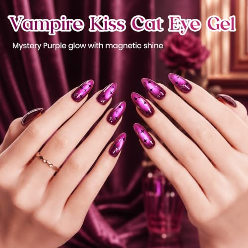 Image of Beetles Purple Cat Eye Gel Polish, 15ML Vampire Kiss Magnetic Purple Gel | Glass Fall Cat Eye Glitter Gel Shimmer Sheer Translucent Effect With Magnet Soak Off UV Nail Art DIY Home Gift for Women